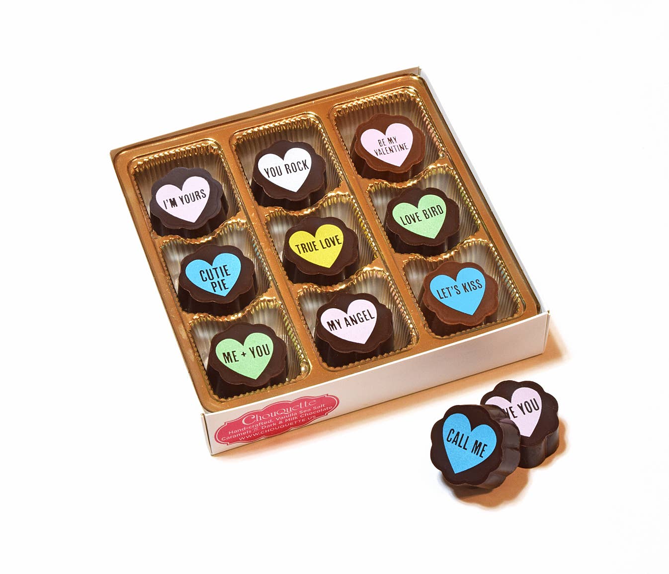 Valentine Sayings Hearts Chocolate Covered Caramels 5p