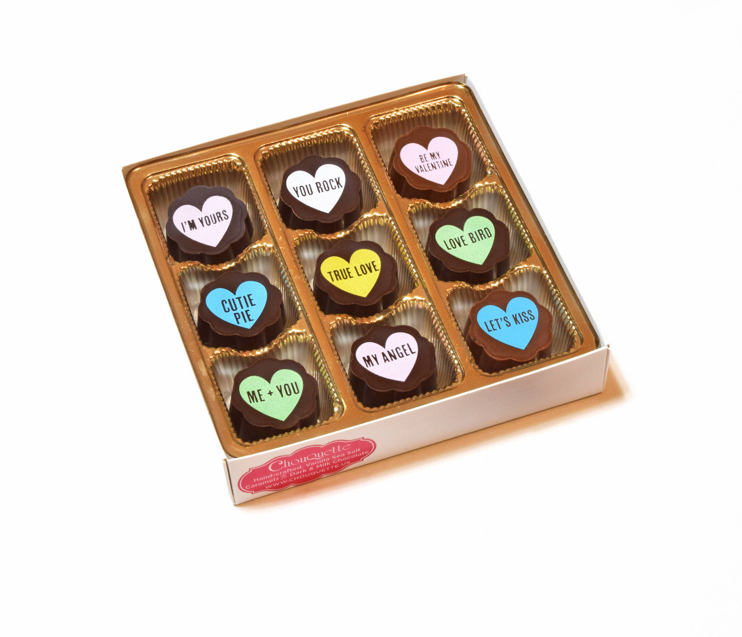 Valentine Sayings Hearts Chocolate Covered Caramels 5p