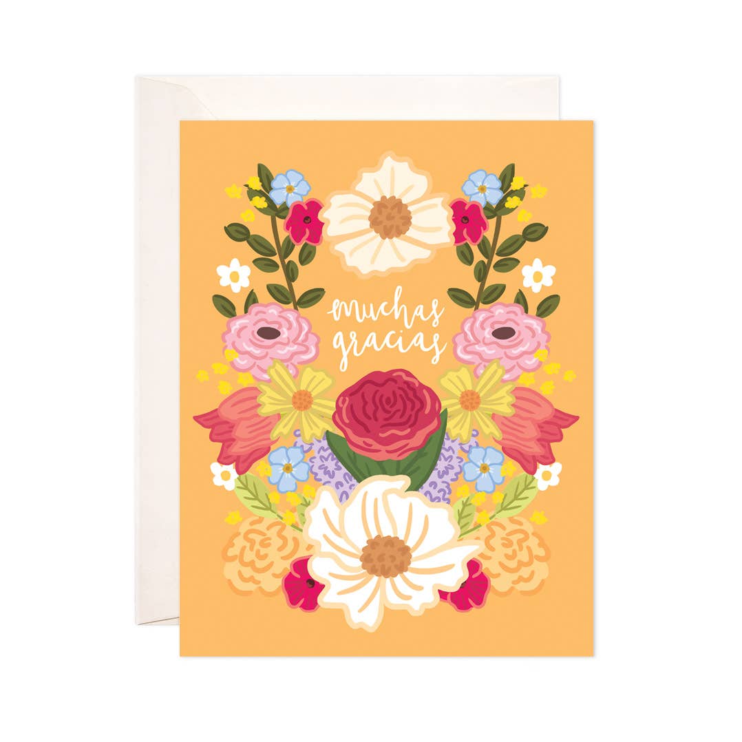 Floral Muchas Gracias Greeting Card - Spanish Thank You Card: Single Card